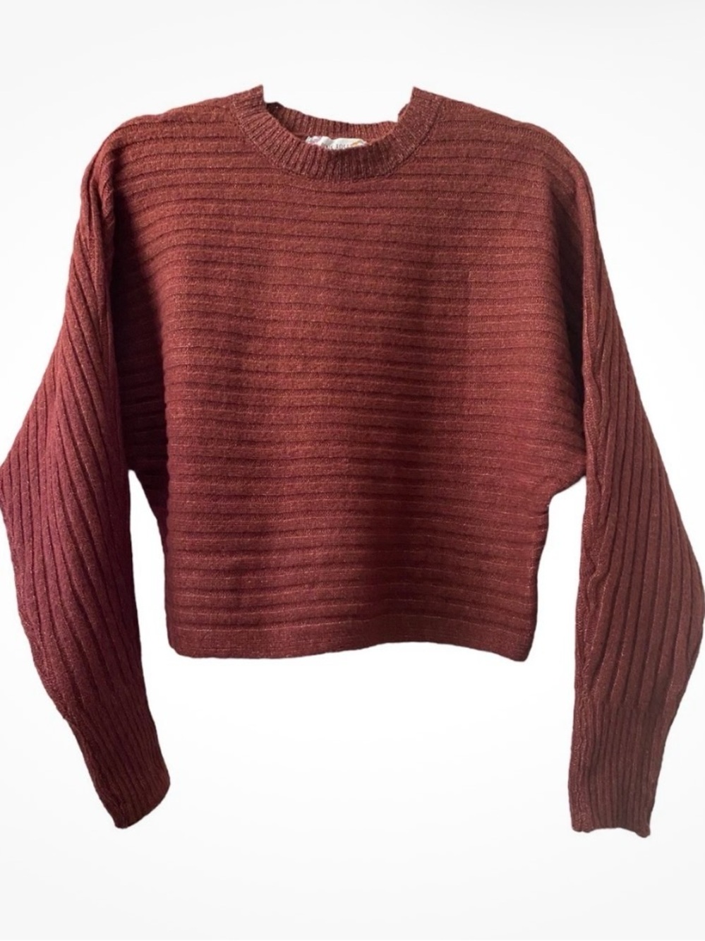 Pink Rose Ribbed Cropped Crewneck Sweater in Rust - Picture 1 of 8
